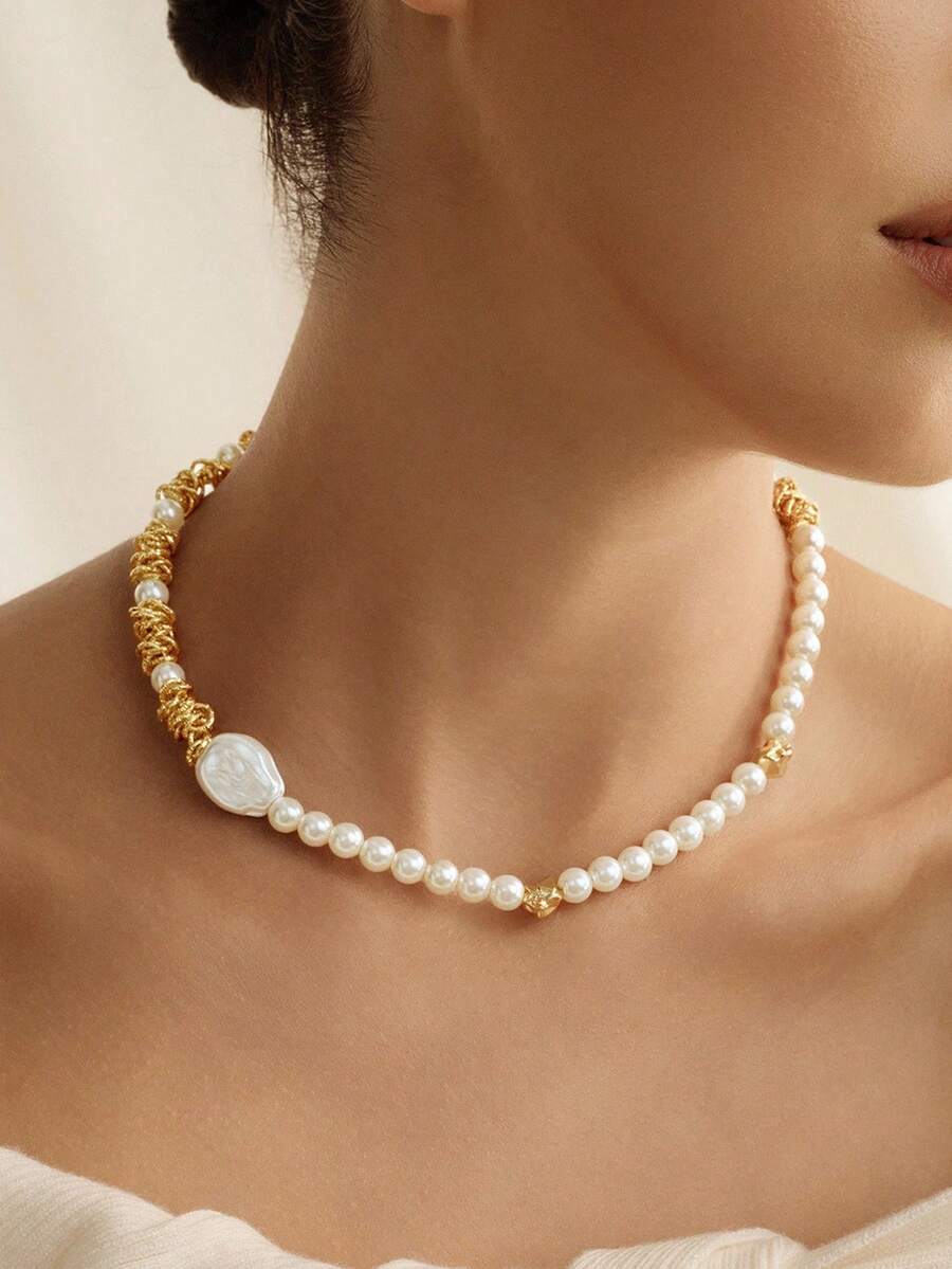 Opalesca 女士时尚优雅复古串珠项链 - 金色 - 查看 1
