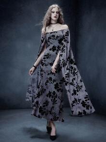 Glisette Elegant Knitted Mesh Flocked Off Shoulder Midi Dress For Women, Suitable For Summer & Autumn - Multicolor - View 5