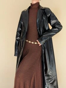 Chiquease 街头时尚哥特式加长PU皮大衣 - 黑色 - 查看 3