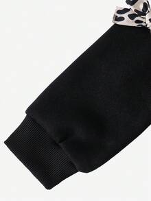 SHEIN ChillGRL 2 件女童纯色蝴蝶结运动衫和喇叭裤套装，可爱甜美的秋季户外、休闲、度假装 - 黑色 - 查看 6