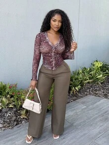 Alexandranx Business Office,Work MUSERA Loose Fit Tailored Pants Spring Old Money Casual, Beachwear, Holiday Fall, Autumn, Winter, Back To School Office Work - Dark Grey - View 3