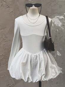 Coolane Kids Tween Girls Fall/Winter  Fashion Solid Ruffle Hem Dress,Graduation ,Y2K ,Streetwear,Bubble Skirt,Halloween,Christmas,Party Dress ,Elegant Dress For Girls,Cute,Fairycore,Chic,Christmas,Birthday Girls Outfits,Comfortable,Stretchy