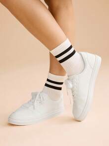CUCCOO EASI Women's Round Toe Lace-Up Casual Sneakers, Flat Comfortable Athletic Shoes For Students - White - View 8