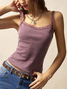 Bohemela Halloween Music Festival Casual Solid Color Lace Patchwork Fitted Women Camisole