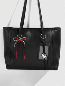 ROMWE Kawaii 1 chiếc nơ thắt nơ hình trái tim đính hạt bạc CCB kiểu Gothic thời trang kèm móc khóa đựng thẻ ID, thích hợp cho nhân viên văn phòng và sinh viên, quà tặng hoàn hảo cho ngày lễ tình nhân, Halloween - màu đen - Xem 16