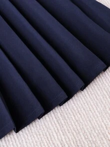 SHEIN Elladie kids 年轻女孩海军蓝彼得潘领双排扣褶裥下摆长袖二合一连衣裙，适合休闲、优雅、通勤、校园风格 - 寶藍色 - 查看 8