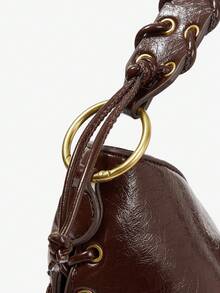 Maija Bolso de hombro para damas y mujeres, retro, vintage, de PU, con cordones, tipo hobo, de moda, elegante, sencillo, personalizado, versátil, clásico, para ir al trabajo, la oficina, citas, uso diario, compras, tomar el té por la tarde