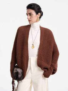 EMERY ROSE 蝙蝠袖開襟開衫 - 棕色 - 查看 6