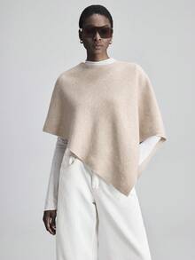 Ontre 2026SS Women's Solid Khaki Versatile Wool Blend Poncho Sweater - Khaki - View 4