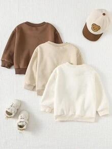 Cozy Pixies 3 pezzi Set di felpe in pile con collo a giro, maniche lunghe e motivo a orsetto cartoni animati, morbido, per bambini maschi/femmine in autunno/inverno