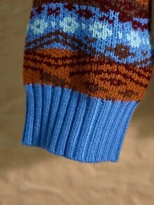 Rusticease Áo len dài tay cổ chữ V họa tiết hình học cỡ lớn dành cho nữ, mùa thu/đông - Nhiều màu - Xem 4