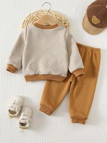 Cozy Pixies 2pcs Baby/Toddler Cartoon Bear Print Crew Neck Long Sleeve Sweatshirt And Elastic Waist Thickened Fleece Pants Set - Multicolor - View 2