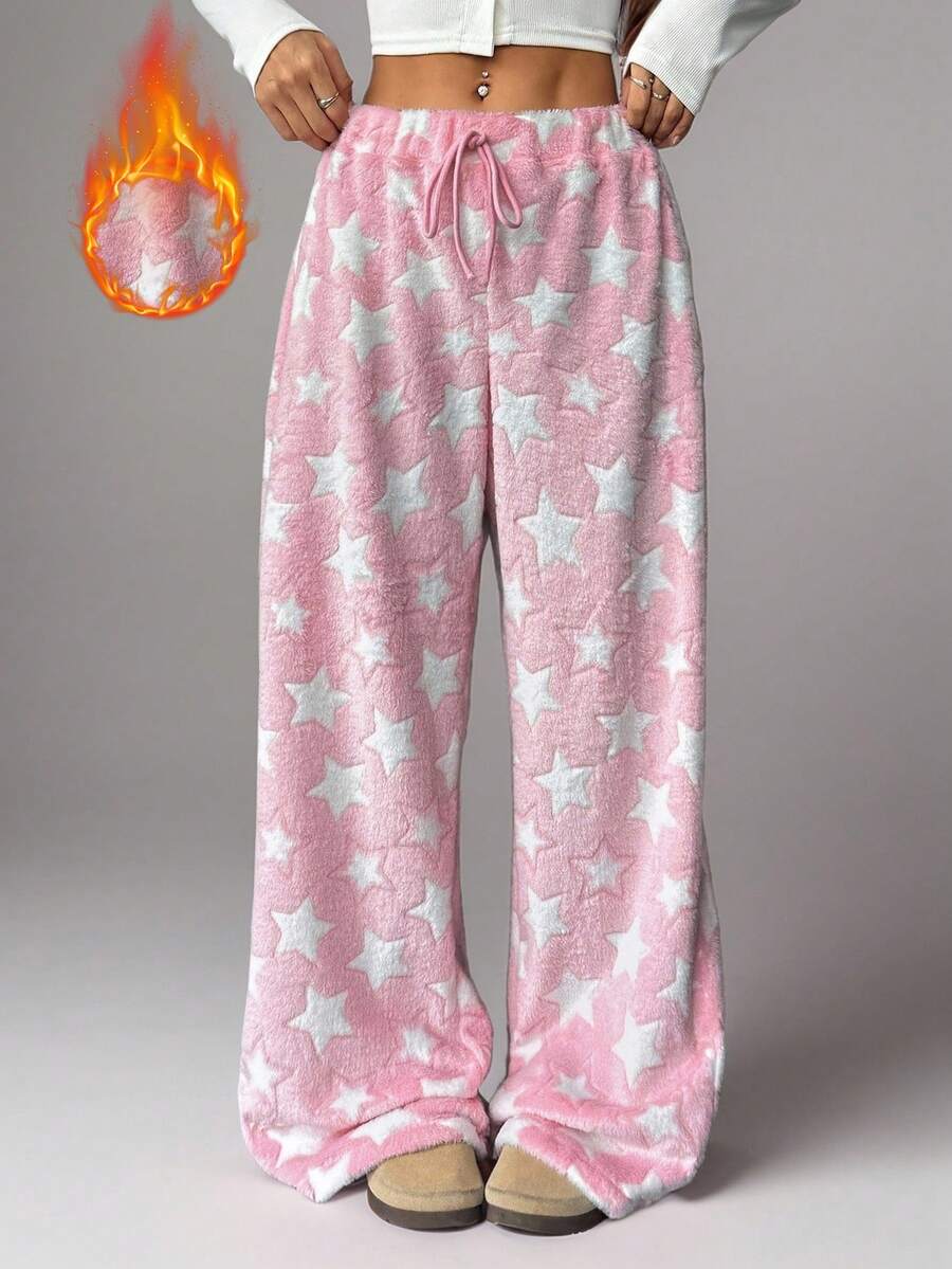 TRNVIE Pantalones rectos holgados de mujer con estampado de felpa, nuevos para Navidad - Rosa - Ver 1