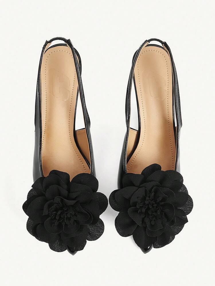 CUCCOO CHICEST 8cm Pointed Toe High Heel Pumps, Floral Decor Design, Fashionable & Elegant, PU Leather, Suitable For Party, Daily Wear