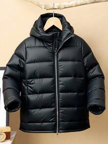 SHEIN Teen Boys' Casual Padded Puffer Hooded Zip-Up Jacket, All-Match Versatile Winter Coat, Quilted Design, Suitable For Commuting, School, Daily Casual, Travel, Outdoor, Party, Sports, Fall Autumn And Winter Coat - Black - View 3