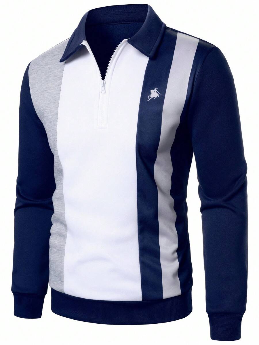 Manfinity Homme Suéter de rugby de manga larga con bloques de color para hombre, otoño - Multicolor - Ver 1