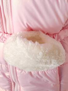 SHEIN 青少年女孩甜美连帽棉服夹克，束腰，简约时尚中长款棉质外套，冬季 - 粉色 - 查看 6