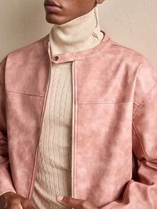 AKNOTIC Modische Herren Pendler Jacke aus rosa Kunstleder, Herbst/Winter, Weihnachten