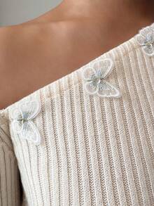 Elenzga Women's Elegant Cold Shoulder Butterfly Decor Long Sleeve Pullover Sweater, Christmas & New Year Gift - Apricot - View 5