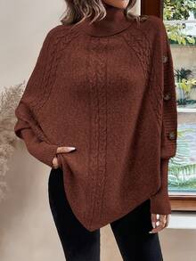 EMERY ROSE Women's Casual Solid Color Turtleneck Batwing Sleeve Sweater, Autumn/Winter