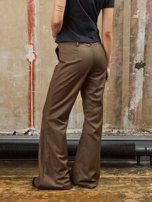 COUREZ 低腰长款修身喇叭裤/Y2K 秋季女装街头服饰外出装度假装女士优雅 - 軍綠色 - 查看 4