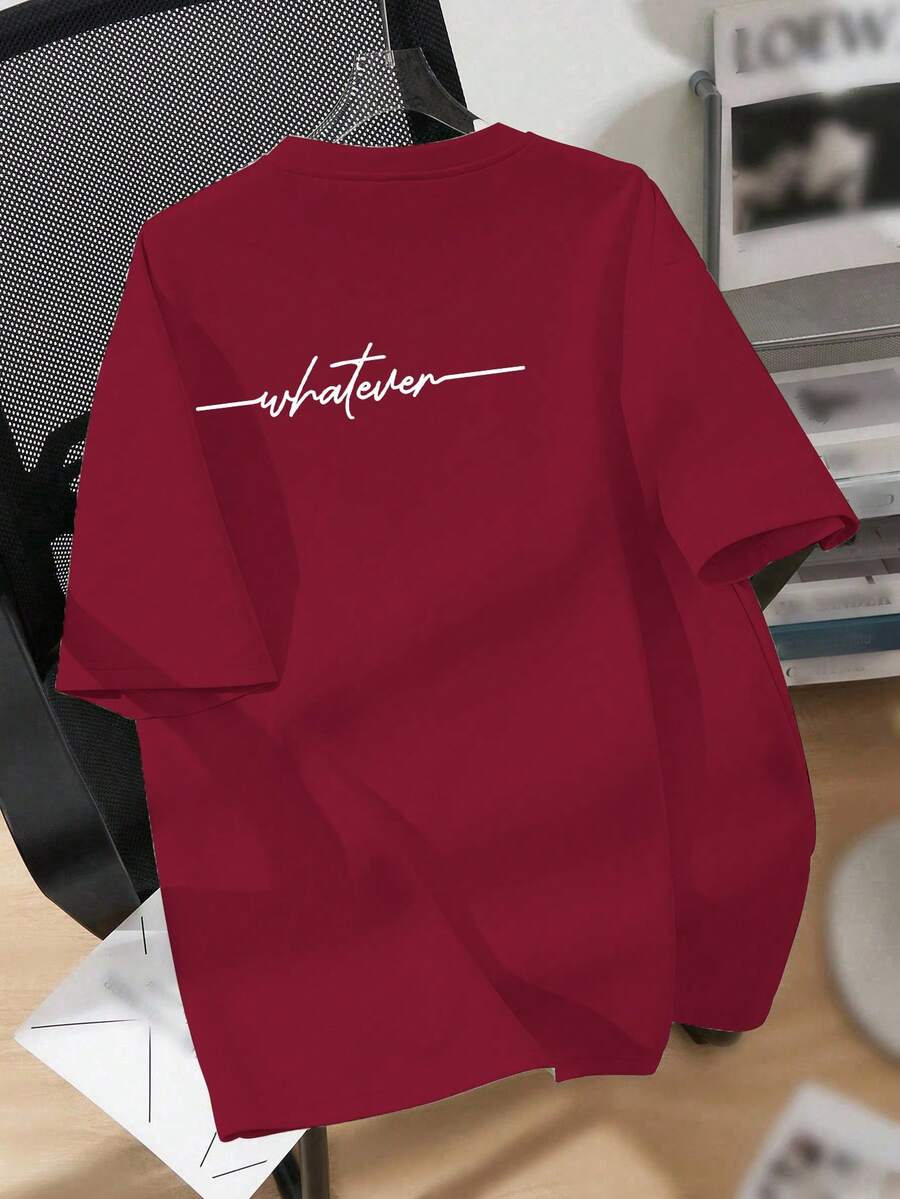 Attitoon Oversized, lässiges, minimalistisches Buchstaben-Grafik-Rundhals-Kurzarm-Loose-T-Shirt für Frauen, geeignet für Frühling & Sommer, ROT