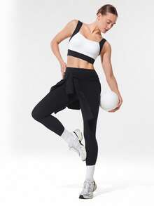 GLOWMODE FeatherFit™ Flow Down 柔软吸汗弹力全覆盖可拆卸罩杯甜心领口双色运动文胸瑜伽普拉提工作室日常休闲装 - 黑與白 - 查看 8