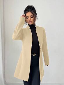 SHEIN Tall Áo khoác nữ dáng ôm cổ đứng, kiểu dáng thường ngày - Màu Khaki - Xem 6
