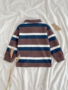 Loomiva Young Boy Colorful Striped Crew Neck Long Sleeve Half-Zip Pullover - Multicolor - View 4