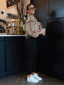 SAYEHFBABY Contrast Trim Lantern Sleeve Duster Cardigan Fall Winter Cloth For Women - Multicolor - View 5
