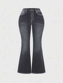 ROMWE Grunge Punk 大码女式垃圾摇滚图案印花休闲牛仔裤，校园风格 - 灰色 - 查看 2