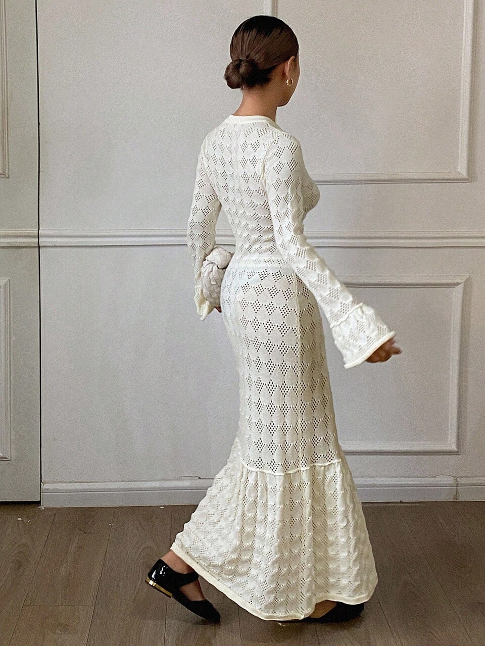 Women's Elegant Minimalist Fashion Knit Midi Dress, Loose Casual Business Office Commute Wear, Autumn/Winter Sweater Dress