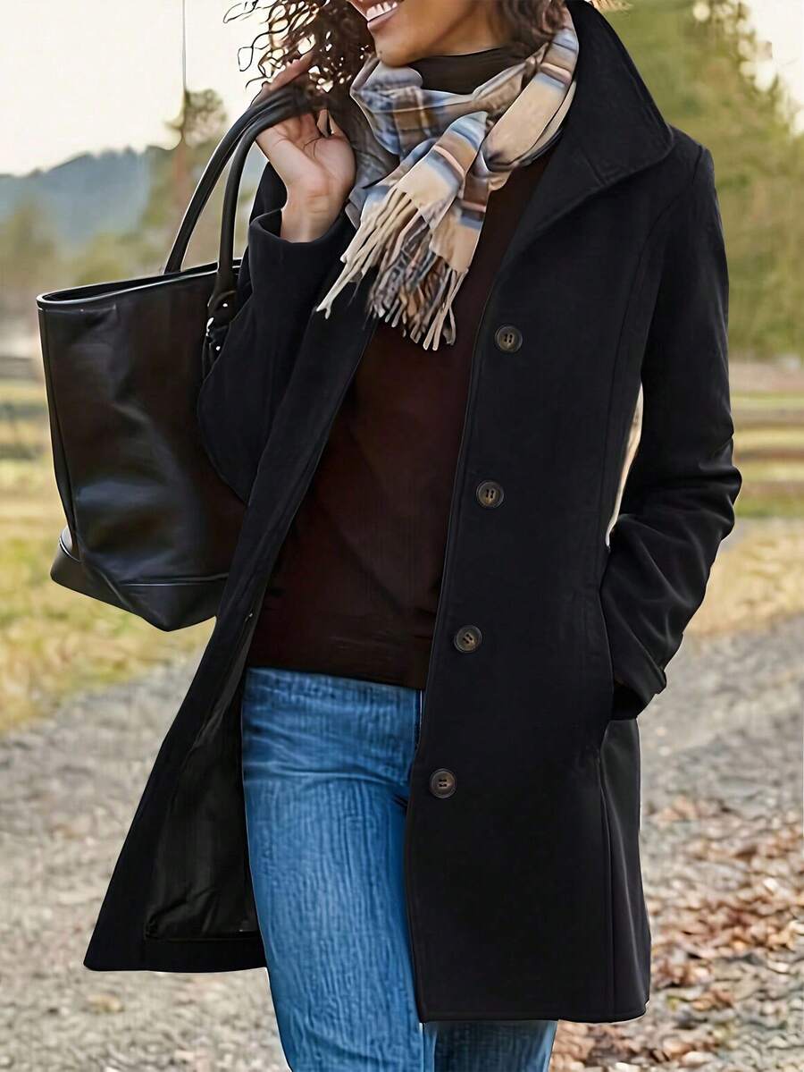 EMERY ROSE Manteau long décontracté élégant à manches longues pour femmes - Noir - Voir 1