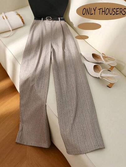 Franclia 女士初秋卡其色休闲细条纹直筒小众复古时尚新款女裤套装直筒裤职业正装裤，婚礼宾客连衣裙冬季女装秋季女装新年感恩节派对