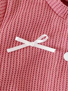 Elladie kids 2 Stücke Set aus Jacke und Hose im koreanischen Stil für Säuglinge/Kleinkinder, mit weißem Schleifenakzent, langärmeliger Strickjacke und einfarbiger Strickhose, süß und bequem für Frühling, Herbst und Winter