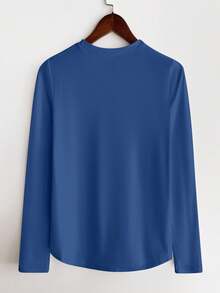 SHEIN LUNE 1 件女式纯色休闲舒适百搭长袖 T 恤 - 寶藍色 - 查看 2