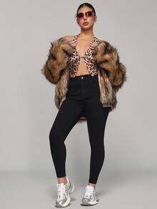 SHEIN PETITE Quần Jeans Denim Nữ Skinny Túi Gọn Nhẹ Đa Năng Thường Ngày - màu đen - Xem 2