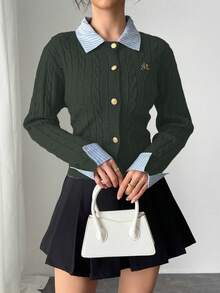 Rafferiza Fashionable Blogger-Inspired 2 In 1 Patchwork Knit Cardigan Sweater - Dark Grey - View 8