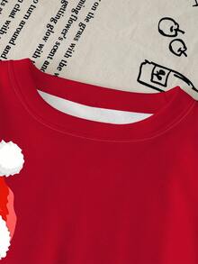 SHEIN Playful Pals 1 套男婴休闲可爱卡通圣诞老人和驯鹿印花圆领运动衫和运动裤套装，适合圣诞节、秋冬季 - 彩色 - 查看 4