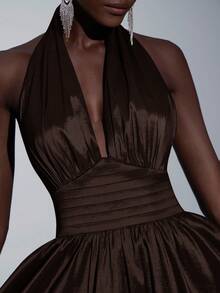 Elitara Elegant, Romantic, Minimalist, Fashionable, Dignified, Olive Green, Knitted Fabric, Halter Neck, Open Back, Extra-Large Skirt, Trailing, Fashionable, Internet Celebrity, Holiday, Vacation, Birthday Party, Wedding Event, Formal Evening Gown