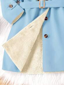 Sparklyn 女童简约双排扣中长款风衣，配腰带，春秋季时尚外套 - 淺藍色 - 查看 6