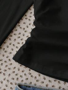 SHEIN 青少年女孩黑色针织设计长袖 T 恤，时尚百搭休闲基本款 - 黑色 - 查看 6