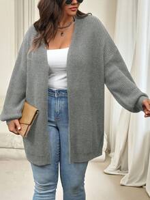 Vionelle 大码简约纯色纹理开衫，适合冬季 - 淺灰色 - 查看 3