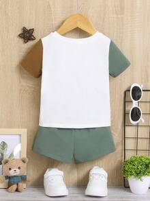Baby Boy Letter Graphic Colorblock Tee & Shorts - Green - View 8