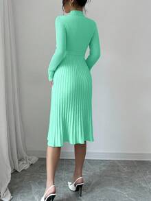 Selianne 优雅通勤纯色领口系带针织连衣裙 - 薄荷綠 - 查看 2