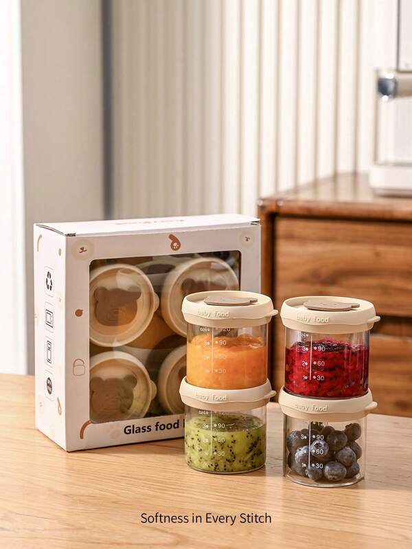 Cozy Pixies 4-Piece Set Of Baby Feeding Accessories, Milk Powder Box And Packing Box, Cute Bear Pattern.