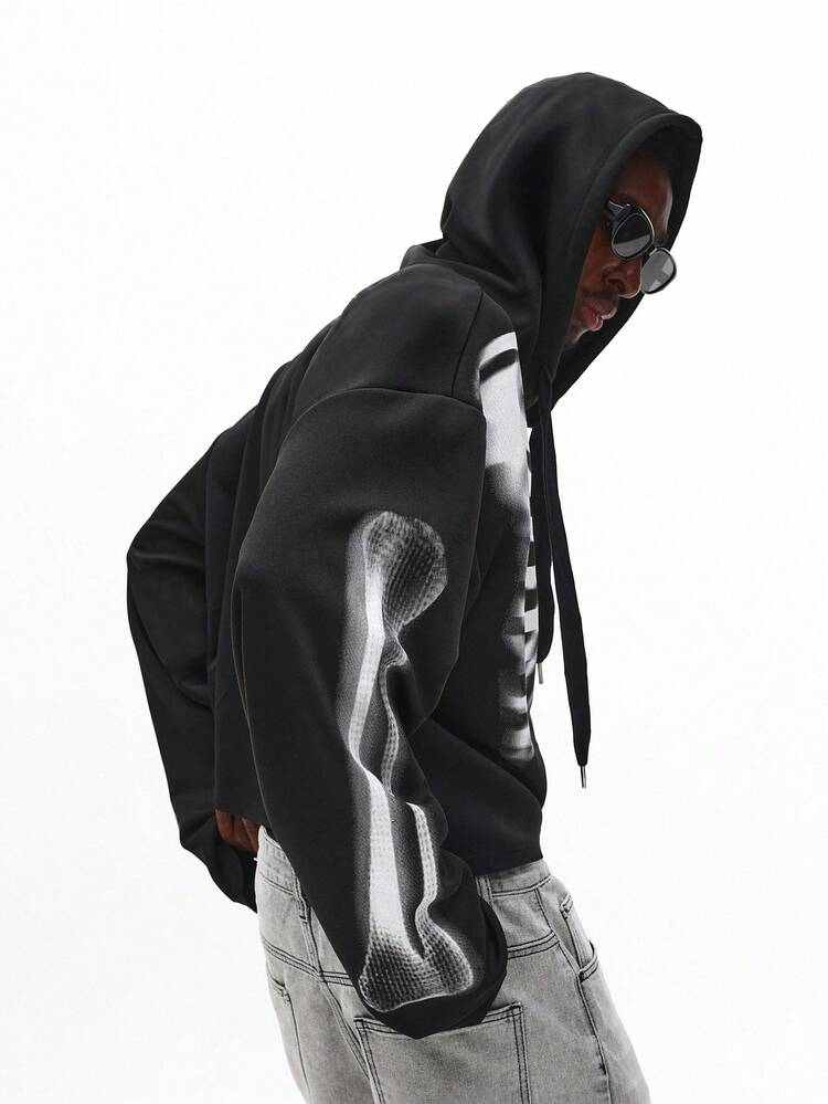 Full Zip Hoodie With Skeleton X Ray Print