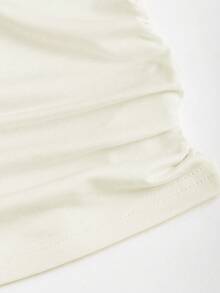 Sweetra 女士夏季古铜色金属花卉吊带背心和褶皱多层迷你裙套装 - 杏色 - 查看 5