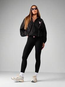 Missguided x Playboy Oversized Zip Up Hoodie Windbreaker Jacket With Hood And Pockets For Layering