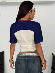 Coolane 女式街头时尚嘻哈印花短款圆领 T 恤 - 彩色 - 查看 2